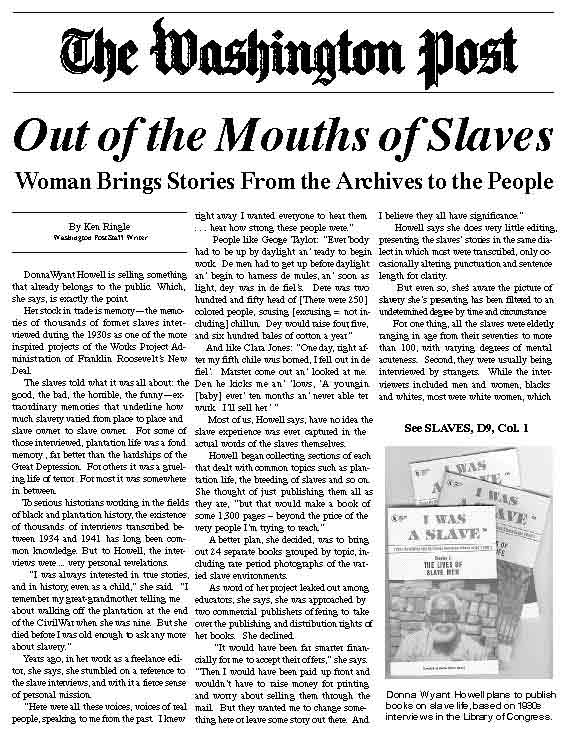 The Washington Post article about I WAS A SLAVE Books, Part 1 of 2